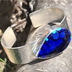 High Energy Azurite Malachite silver Cuff hand forged by Amy Whitten