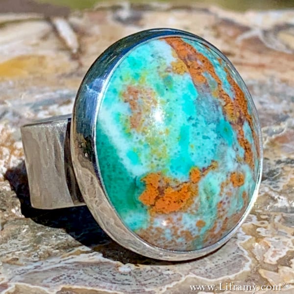 Liframy - Sterling silver opal wood ring