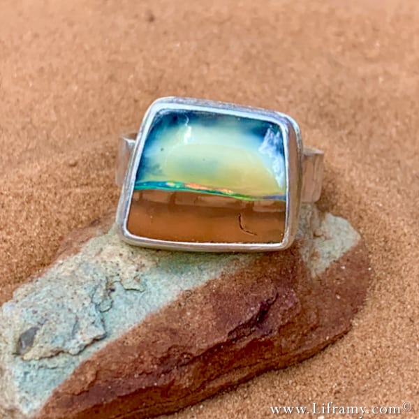 Liframy - Island in the Sky Boulder Opal stone Ring hand forged by Amy Whitten