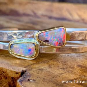 Liframy - Boulder Opal Stacking Cuffs - North Americas Unique boho style statement rings hand forged statement jewelry crafted by Amy Whitten in the Rocky Mountains of Colorado