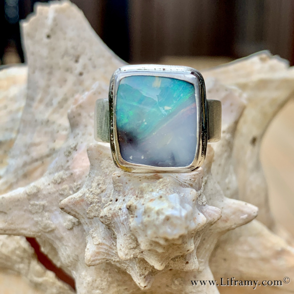 Shop Liframy - Picture Boulder Opal Ring One of a kind hand forged statement jewelry by Amy Whitten in the Rocky Mountains of the USA