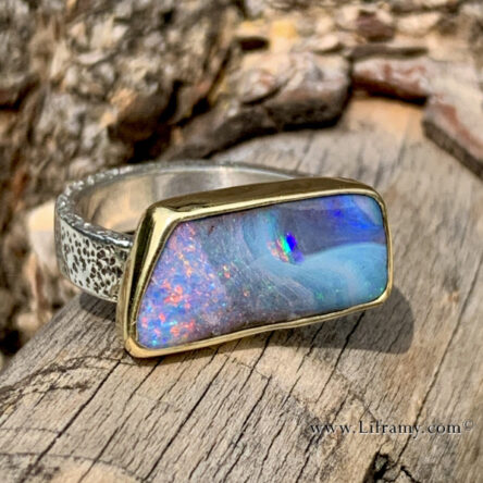 Shop Liframy – Australian Boulder Opal Gold & Sterling Ring  size 6.5
