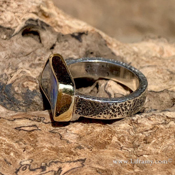 Shop Liframy - Amazing Boulder opal Gold & Silver Ring one of a kind hand forged statement jewelry by Amy Whitten in the Rocky Mountains of the USA