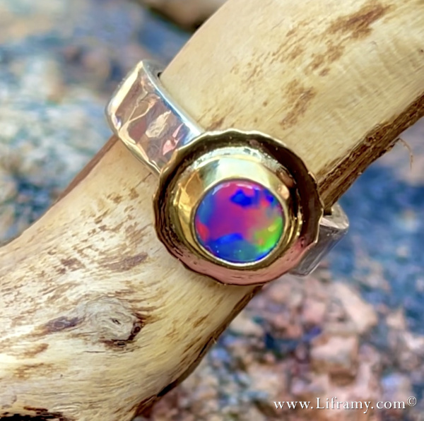 Shop Liframy - Black Opal Rainbow Ring size 6.25 One of a kind hand forged statement jewelry by Amy Whitten in the Rocky Mountains of the USA