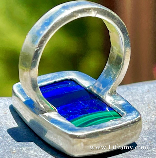 Shop Liframy - Azurite Malachite Mountain Sterling Ring size 8 One of a kind hand forged statement jewelry by Amy Whitten in the Rocky Mountains of the USA