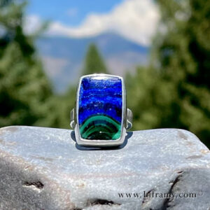 Shop Liframy - Azurite Malachite Mountain Sterling Ring size 8 One of a kind hand forged statement jewelry by Amy Whitten in the Rocky Mountains of the USA