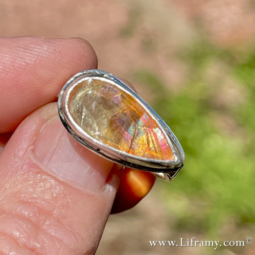 Shop Liframy - Quartz with Iron Oxide and Rainbow Sterling Ring size 8.5 One of a kind hand forged statement jewelry by Amy Whitten in the Rocky Mountains of the USA