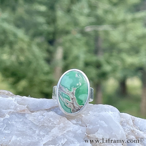 Shop Liframy - Utah Variscite Sterling Grounding Ring size 7.5 One of a kind hand forged statement jewelry by Amy Whitten in the Rocky Mountains of the USA
